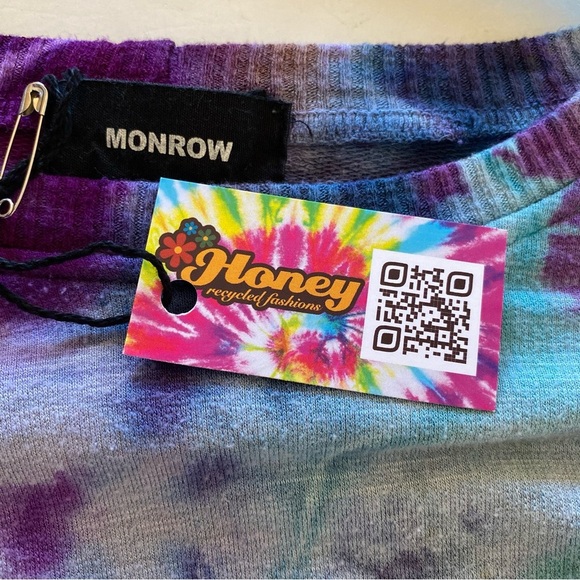 Monrow Tie Dye Sweatshirt Womens Size Medium Pullover Ruffle Purple Upcycled - Picture 9 of 12